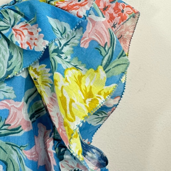 LOFT Size XSP Blue Double Layer Floral Top Ruffle Sleeveless Romantic Cottage - Picture 7 of 7